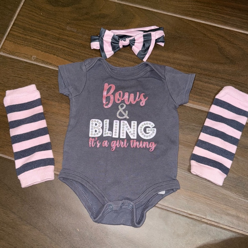 Baby Starters Bows & Bling It’s a Girl Thing Onesie with Bow and Leg Warmers Set